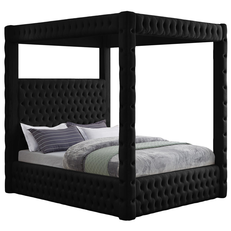 Ekke Upholstered Platform Bed, Black Velvet, Queen