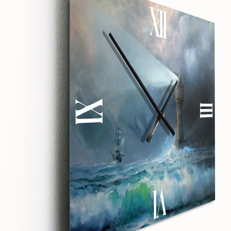 Phare brillant pendant la nuit orageuse II - Horloge murale nautique et côtière, Petit