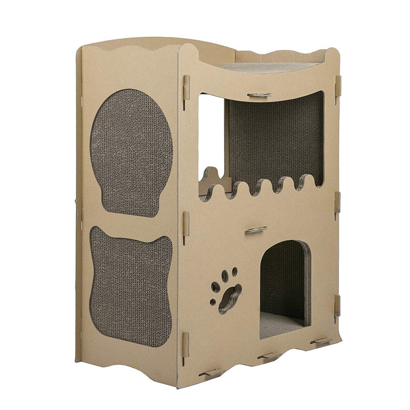 Eco-Friendly Brown Cardboard Multi-Level Cat House