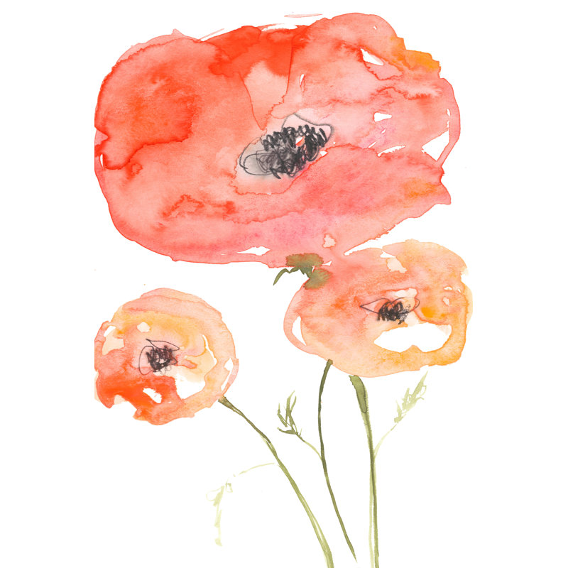 Neon Poppies II by Jennifer Goldberger - Painting, 122 cm H x 81 cm W, Black Floater Framed
