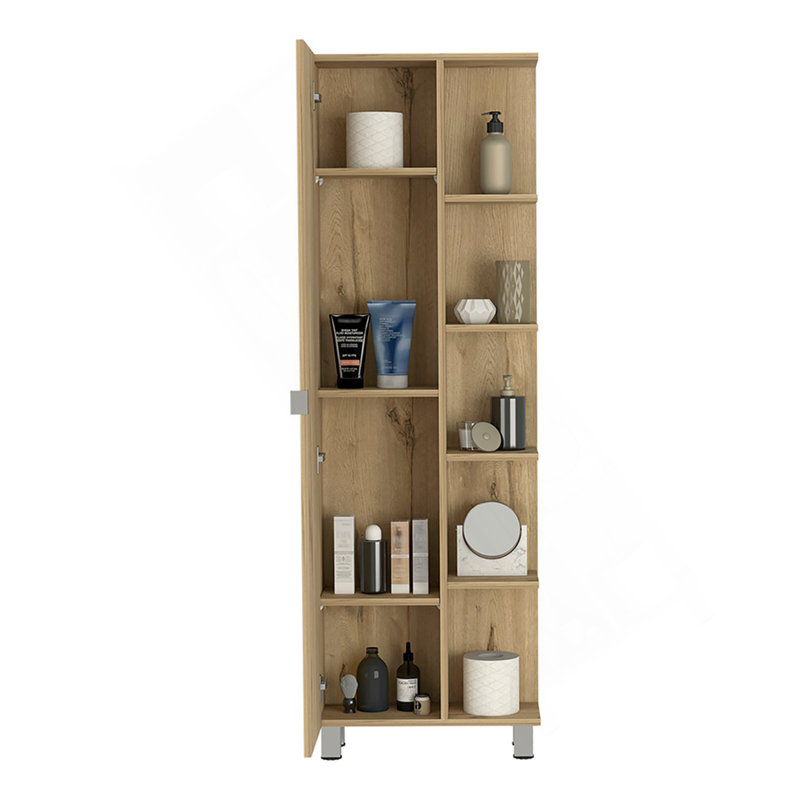 Armoire de coin, cinq tablettes ouvertes, une porte, finition chêne clair, Chêne clair