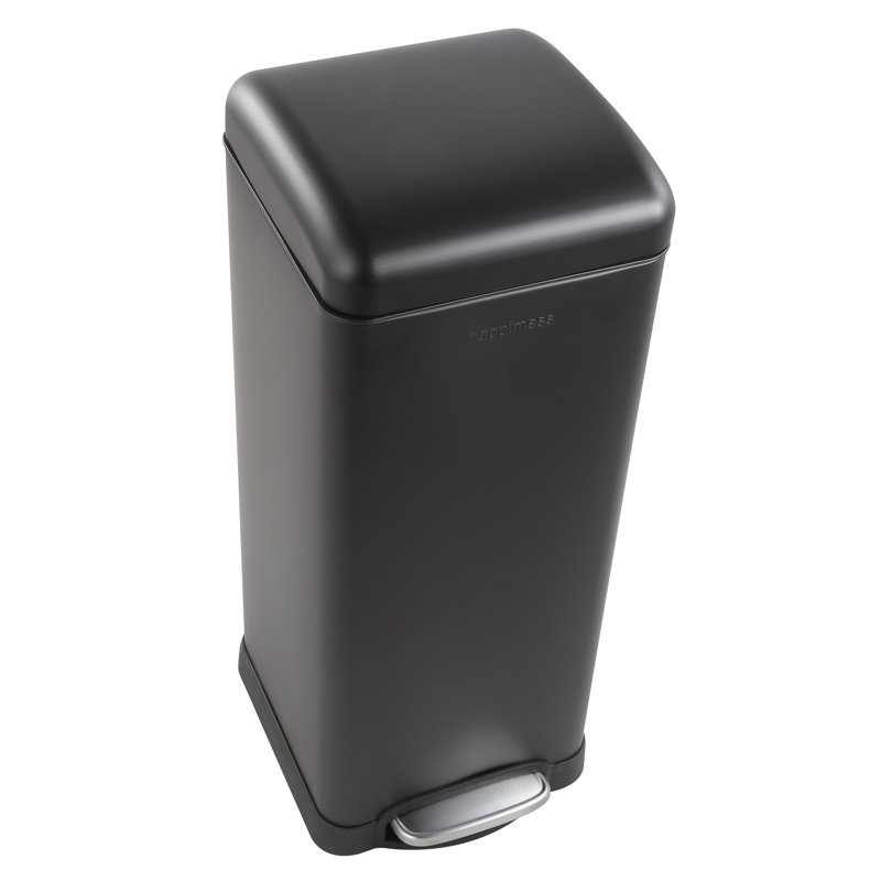 Betty Retro Steel Step On Trash Can, 8 Gallons, Black