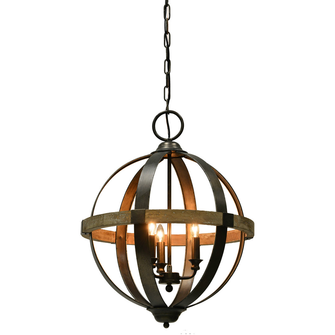 Kyler 3 - Light Metal, Wood Dimmable Globe Chandelier Charlton Home®