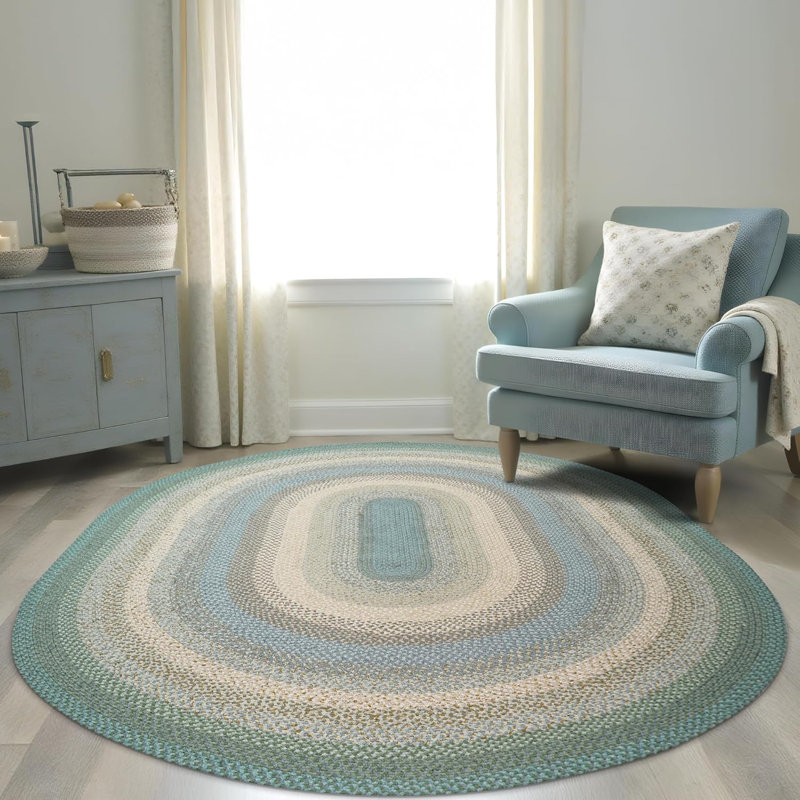 Privett Braided Cotton Rug for Coastal Decor Rug, Oval 6' x 9', Mustard/Gold