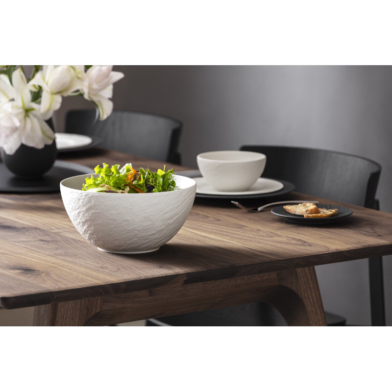 Villeroy & Boch Manufacture Rock Blanc Salad Bowl, Premium Porcelain, Made In Germany, Creamy White, Dishwasher-safe, Microwave-safe, Matte Design, Slate-look, Serving Bowl, 81 Oz Capacity