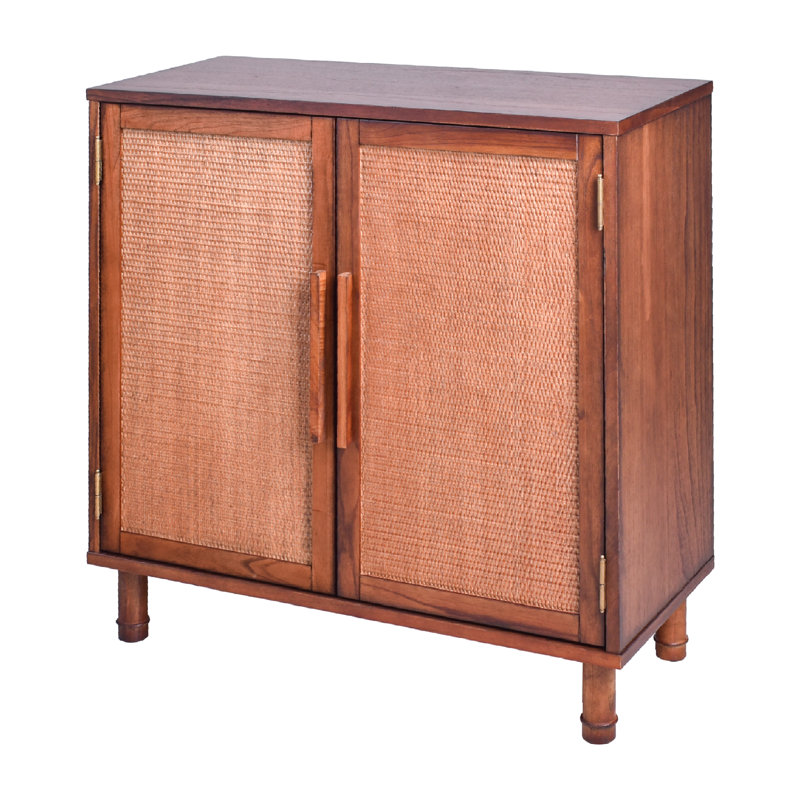 Delancey Brown 34" Wood and Rattan 2-Door Cabinet