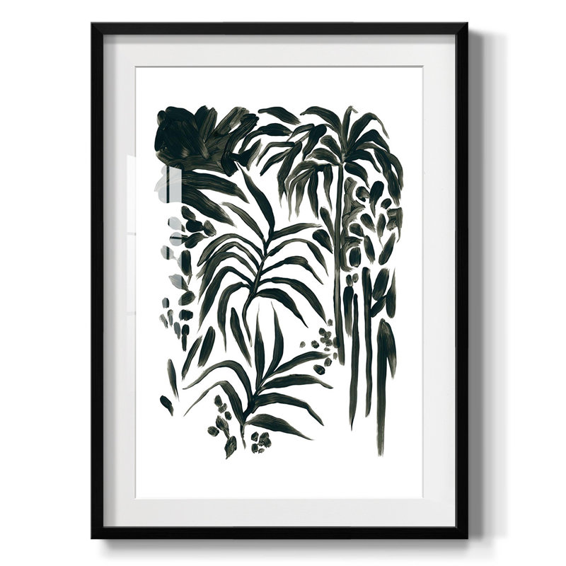 Motif de formes de feuilles II, Papier avec cadre noir, White, H 20 po x l 16 po