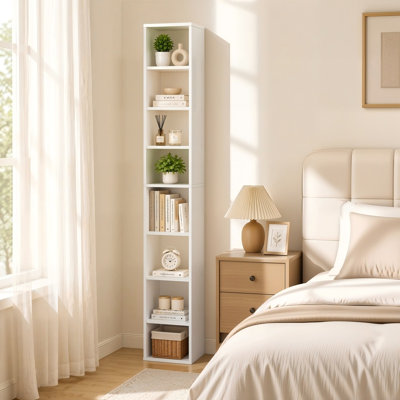Imron Narrow Bookcase, Tall Corner Bookshelf for Bedroom, Living Room, Study