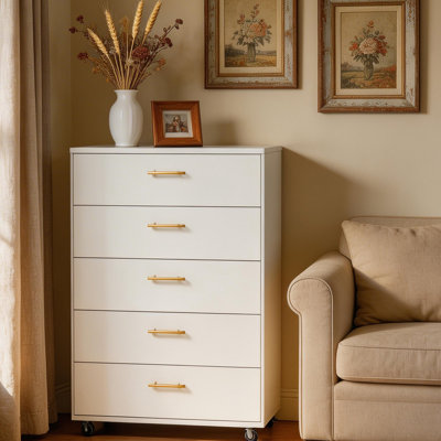 Commode de rangement moderne à 5 tiroirs avec poignées pour la chambre à coucher et le salon, facile à assembler
