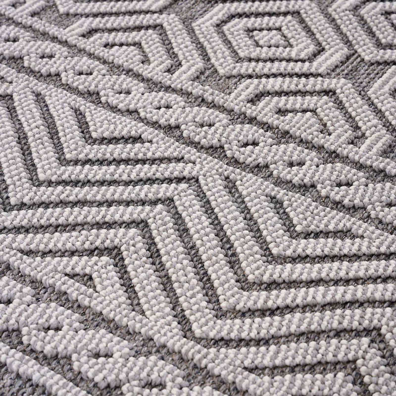 Collection Geometric Indoor/Outdoor Area Rug, Gray/White, Rectangle 7'9" x 10'