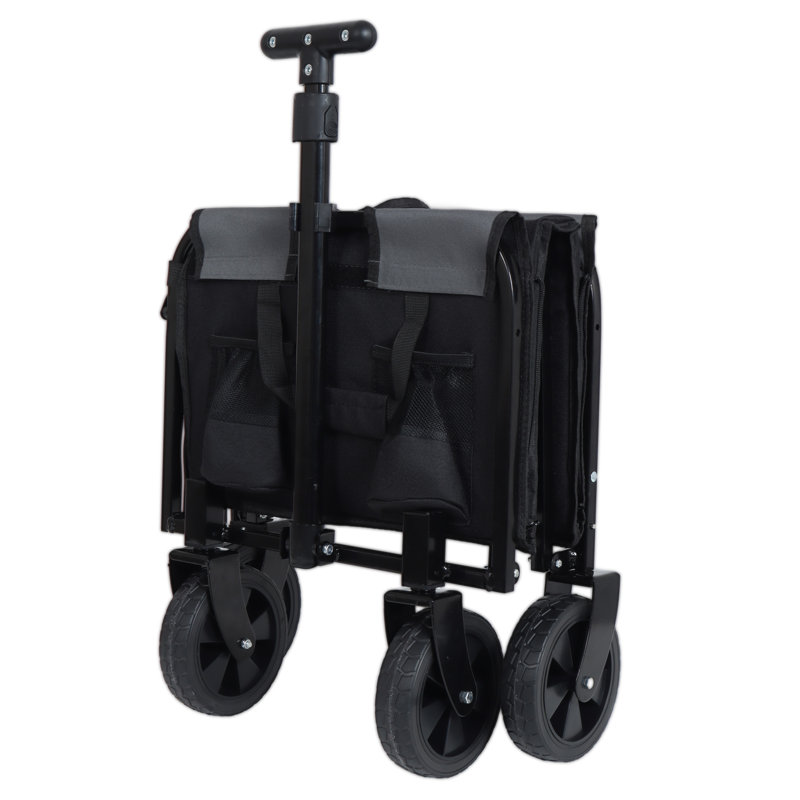 Chariot de camping tout-en-un pliable convertible avec siège de banc, structure en acier robuste et roues pivotantes à 360 ° pour les aventures en plein air