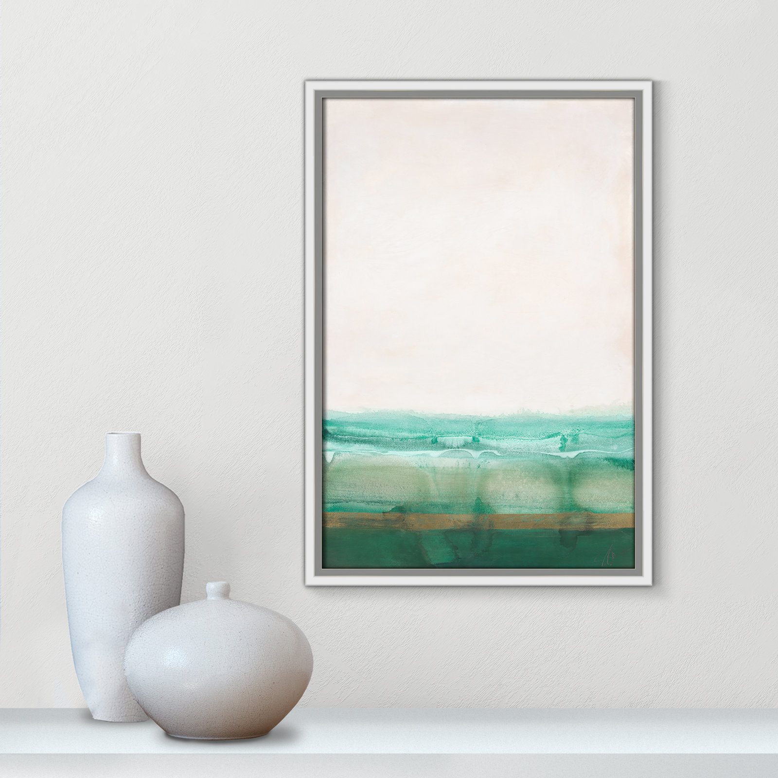 Franke "Emerald Shores" Print by Filippo Ioco, 19.5" H x 13.5" W x 2" D, White Framed Canvas