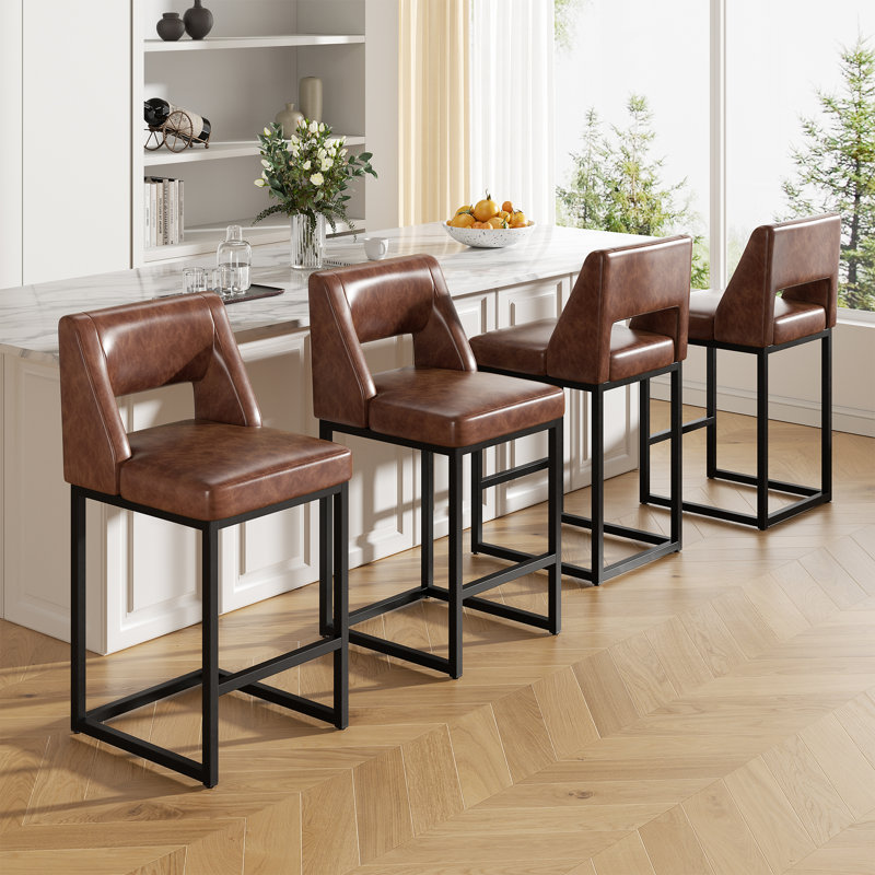 Upholstered Counter Height Bar Stool With Solid Wood Legs, 4, Dark Brown