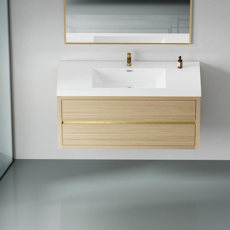 48" Wall-Mounted Bathroom Vanity, Oak Natural Wood