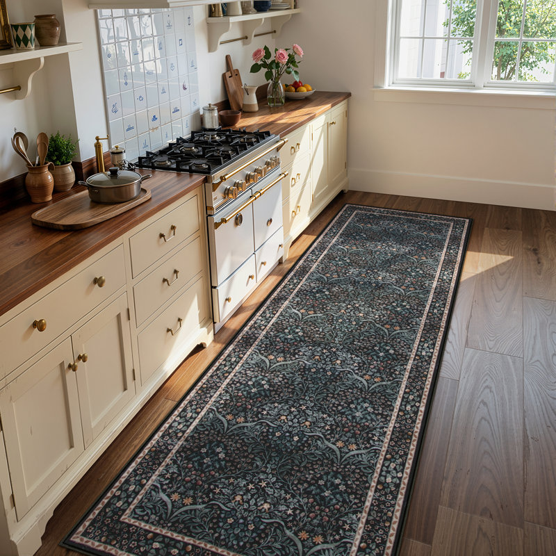 Tapis de couloir intérieur vintage noir lavable 2X6 pour chambre à coucher, tapis antidérapant Boho