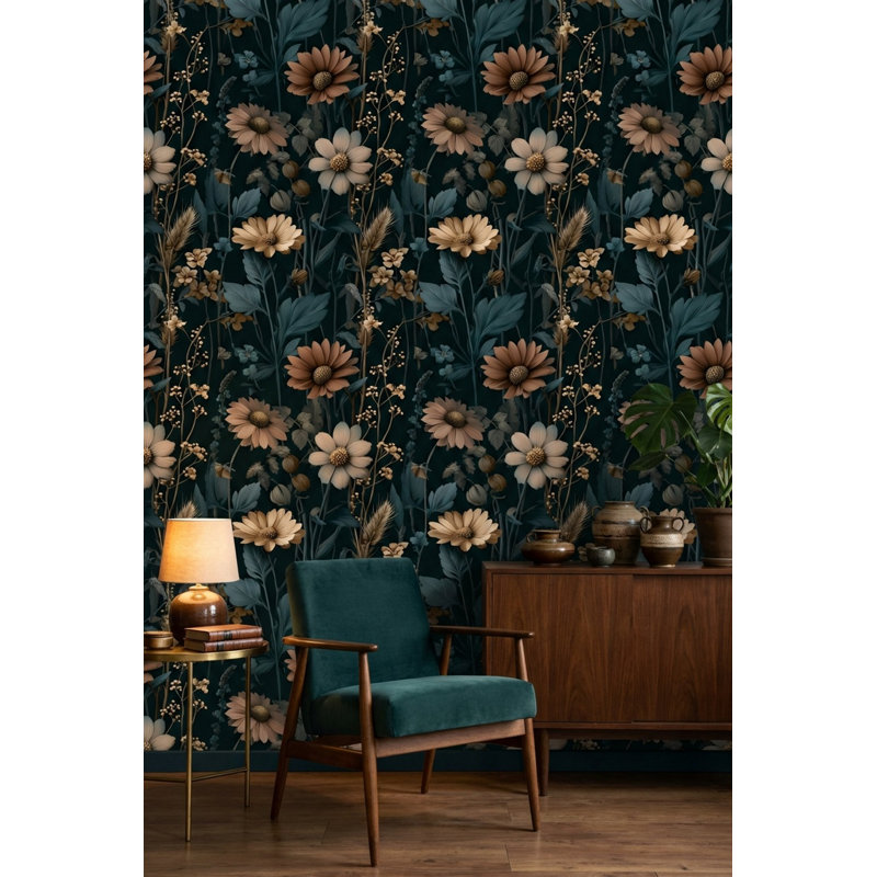 Papier peint floral foncé Moody Botanical, Peler et coller