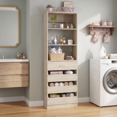 Armoire de salle de bain avec 4 tiroirs et tablettes en bois
