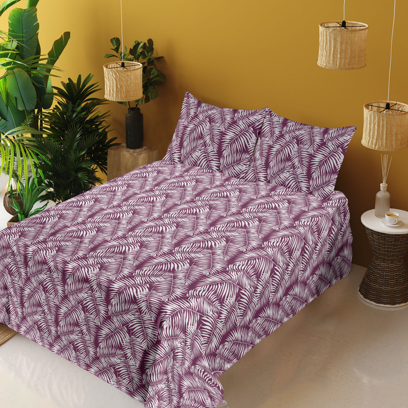 Microfiber Sheet Set, Full Sheet Set with 2 Pillowcases, Plum/White Floral