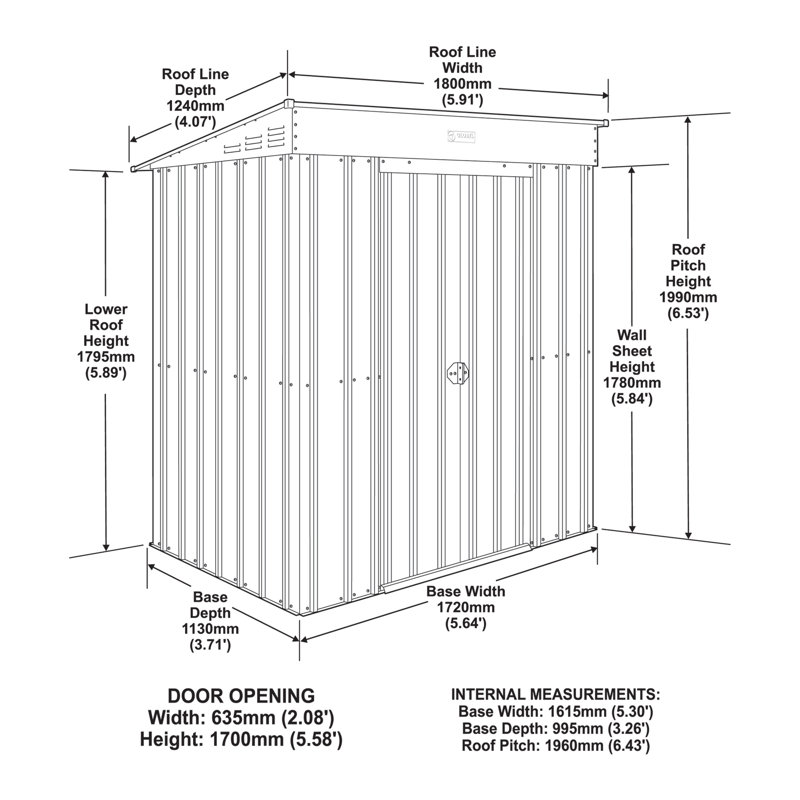 Globel 6 X 3 Pent Grey Metal Shed, Green