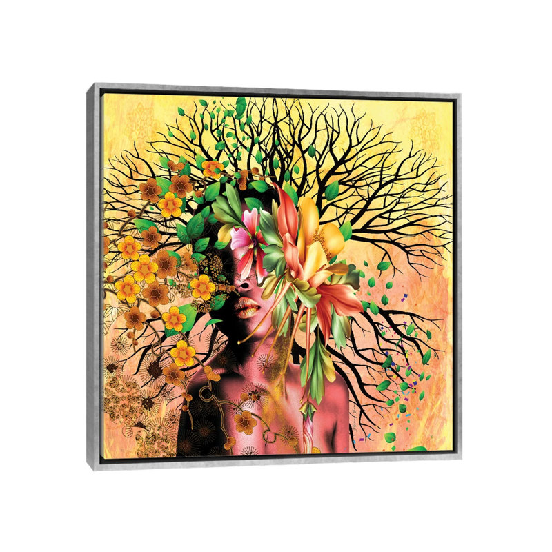 Women In Bloom - I Create Life by Yvonne Coleman Burney - Print, Silver Framed Canvas, 18'' H x 18'' W x 1.5'' D, No Mat