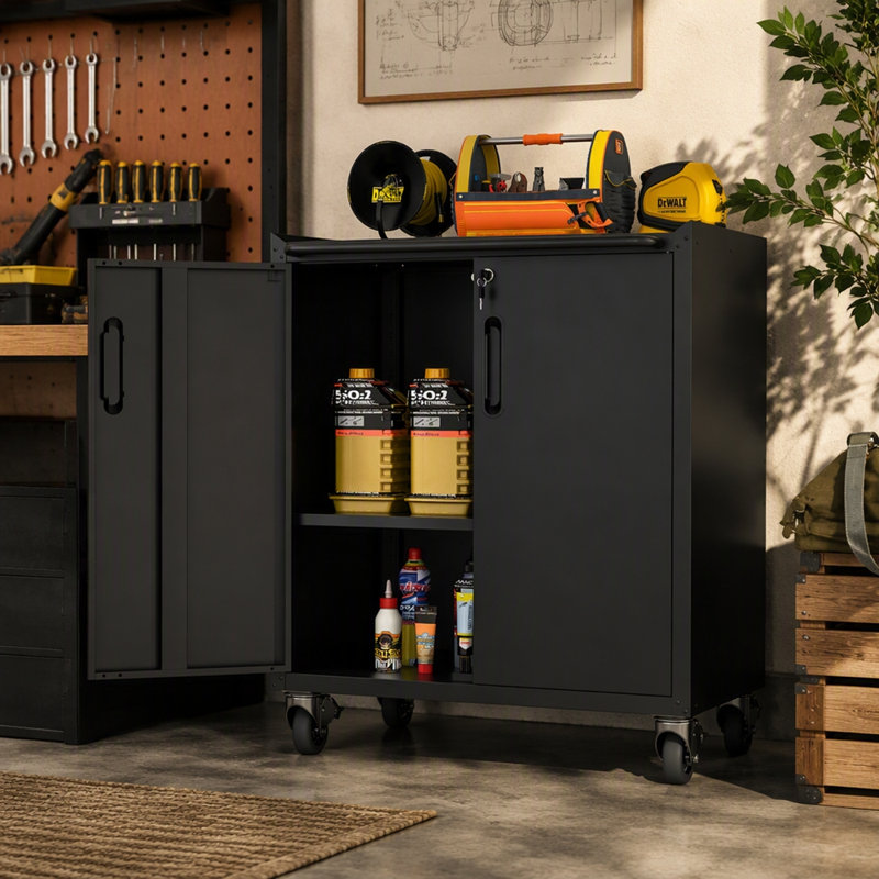 Armoire de rangement en métal robuste avec roulettes - Armoire de rangement pour outils robuste et durable pour les solutions de rangement de garage, de bureau et de maison