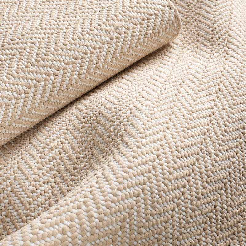 Herringbone Linen/White Handwoven Indoor/Outdoor Rug, Runner 2'6" x 12'