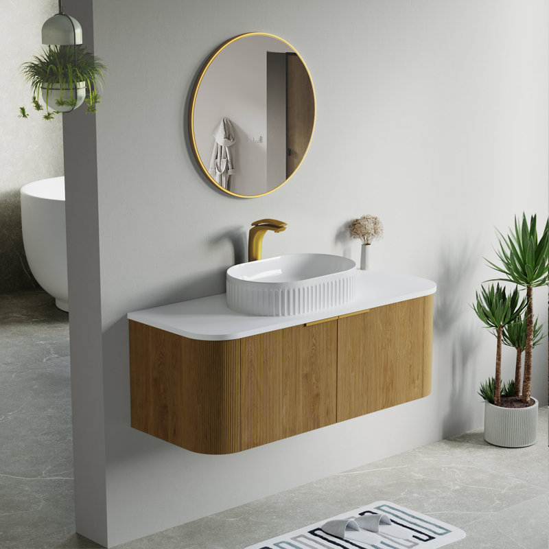46" Single Vanity Set In Base With Sink, Oak Natural, White