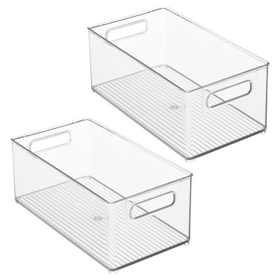 Stackable Fridge Bin with Handles - Kitchen Storage Bin for Cabinets, Pantry, or Fridge