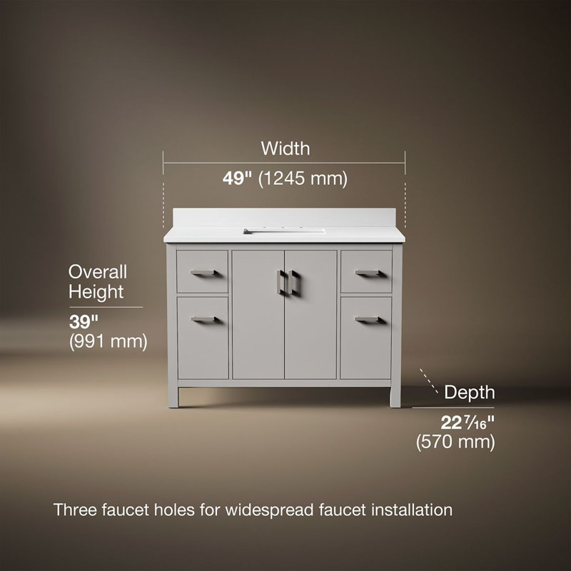 Kresla 48 In. Bathroom Vanity Cabinet With Sink And Quartz Top, Atmos Gray