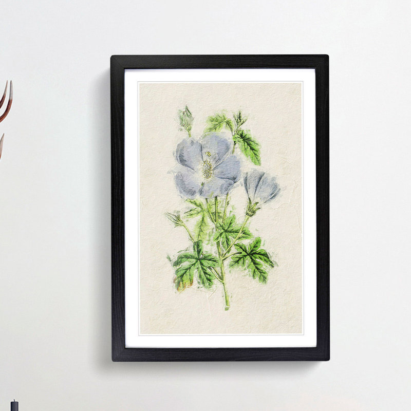 Illustration of Lilac Rosemallow Flowers - Picture Frame Painting Print, 48cm H x 36cm W x 2cm D, Black Framed