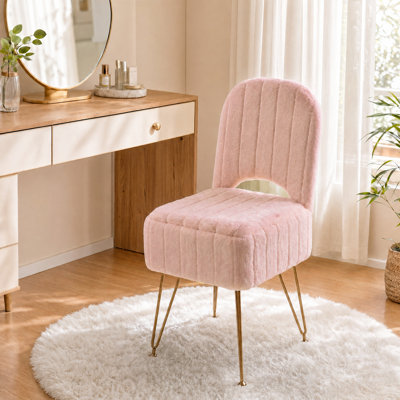 Tabouret de coiffeuse moderne avec dossier - Grand repose-pieds carré avec rangement dissimulé - Revêtement en fausse fourrure de lapin doux - Capacité de 280 lb - Idéal pour la chambre à coucher ou le salon - Rose, grand