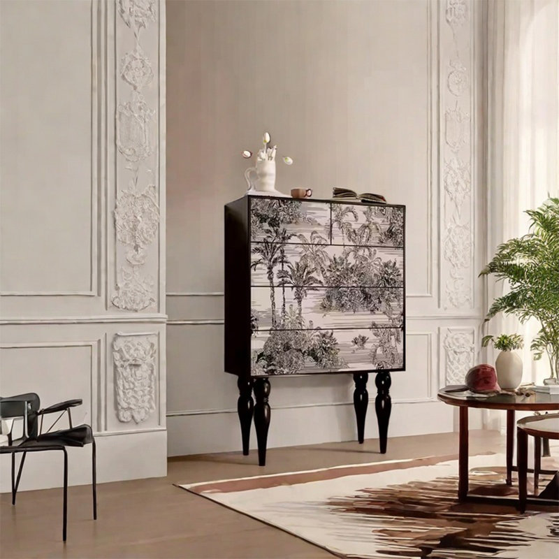 Versatile Pine Storage Cabinet with Five Drawers