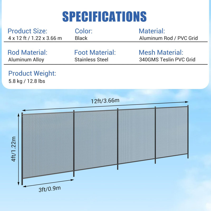 Pool Fence, 4 x 12 / 48 FT Pool Fences for Inground Pools, Removable Pool Fencing, Easy DIY Installation Swimming Pool Fence, PVC Pool Fence Mesh Protects Kids and Pets