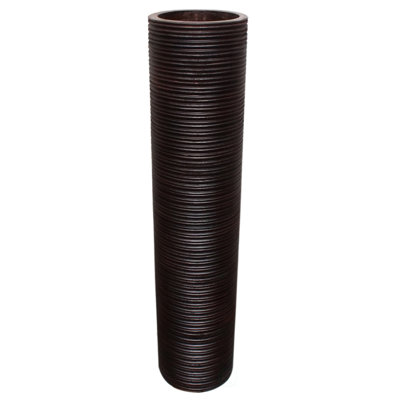 Brown Decorative Contemporary Mango Wood Ribbed Design Cylinder Shaped Floor Vase