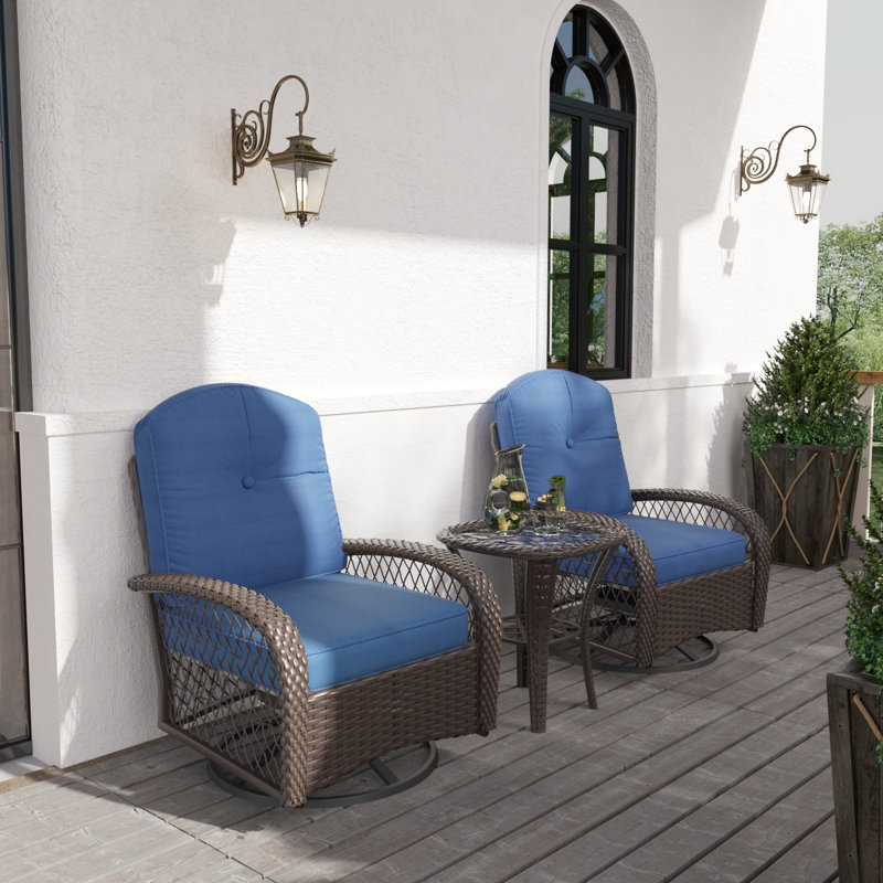 Jeremyh 2 - Person Patio Conversation Set with Cushions, Blue