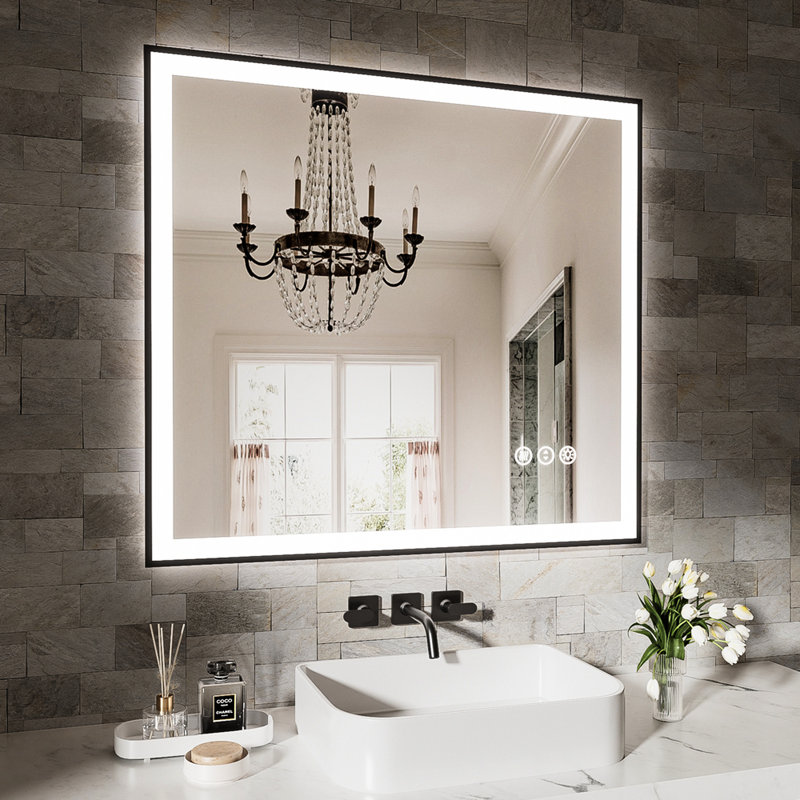 , 32 po x 36 po, miroir de salle de bain à DEL intelligent, éclairage à intensité variable, 3 réglages de température de couleur, interrupteur antibrouillard intégré, interrupteur mural, Ul, luminosité réglable en verre trempé de 5 mm, encastré