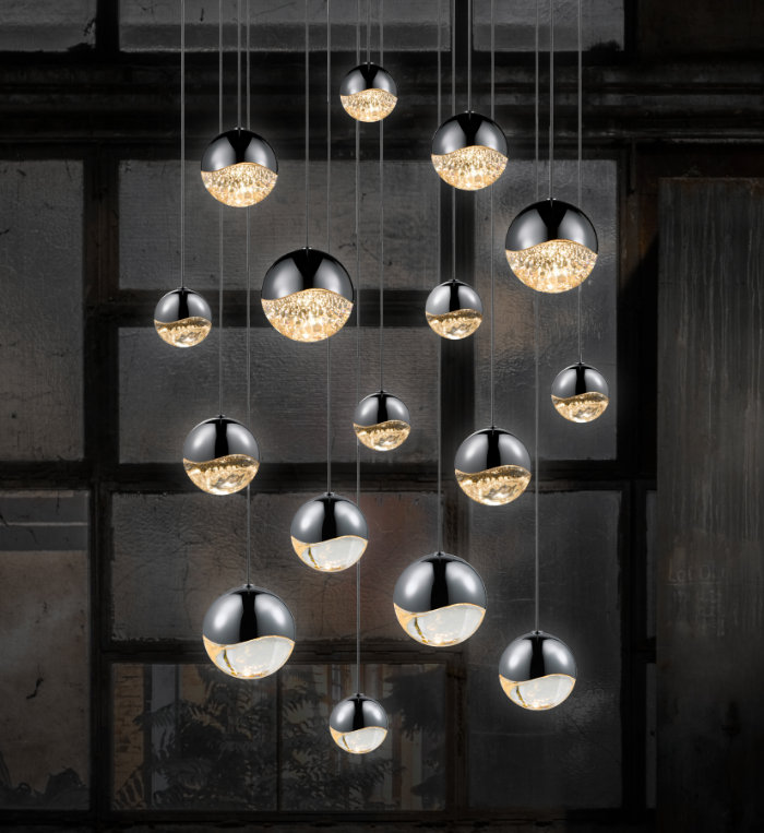 Grapes 1 - Light LED Pendant, Polished Chrome, 2.5" H x 2.5" W x 2.5" D, Clear