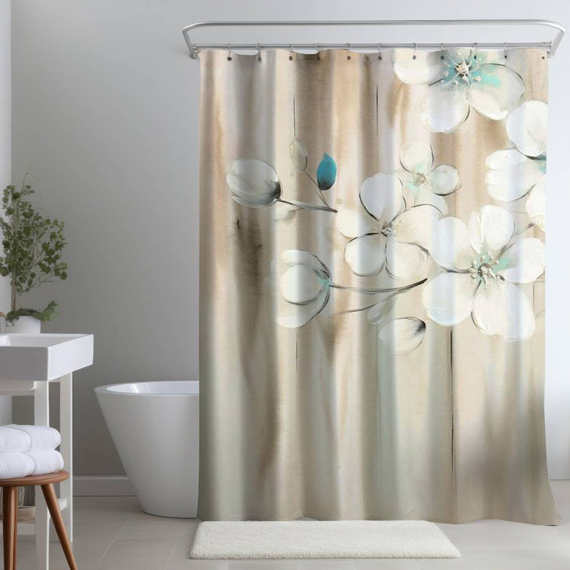 Floral – Polyester Shower Curtain, Dye Sublimation Print, 71" W × 74" L