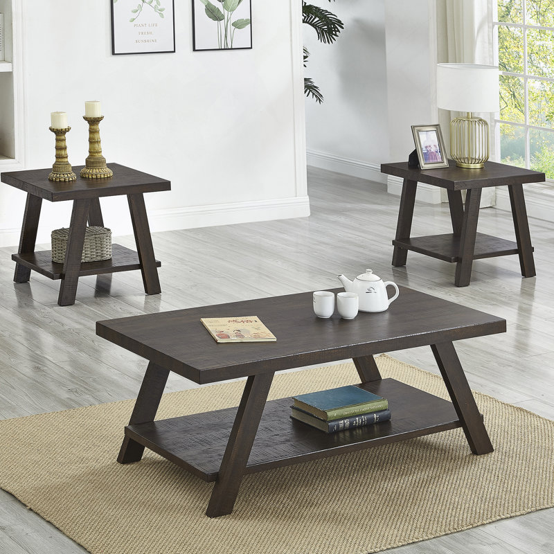 Table basse rectangulaire avec plateau en bois manufacturé et tablette, Espresso, Espresso