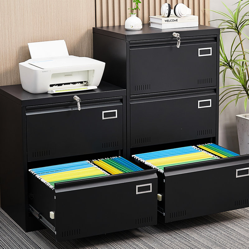 2 Drawer Metal Filing Cabinet For Home Office - Black, Widened Design Extra Document Storage, Secure With Lock File Drawers, Drawers Enhanced Organization And Storage
