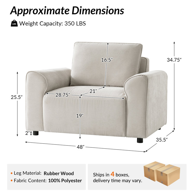  Fauteuil surdimensionné rembourré avec dossier amovible Bernice, Colombe