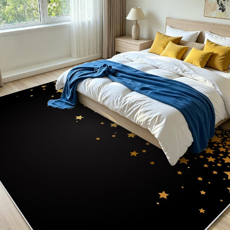 Tapis d'intérieur doré lavable à la machine avec étoiles étoile de Noël, Rectangle 71 po x 98 po