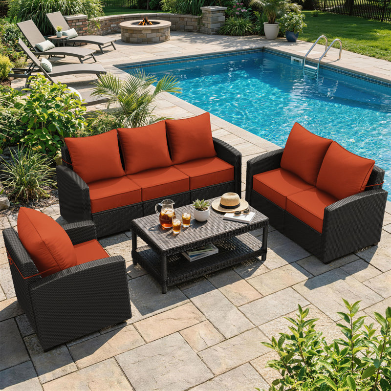 Outdoor Deep Seat Cushion Set – 6.5” Thick, Non-Slip Patio Cushions For Chairs, Sofas, And Couches, Orange