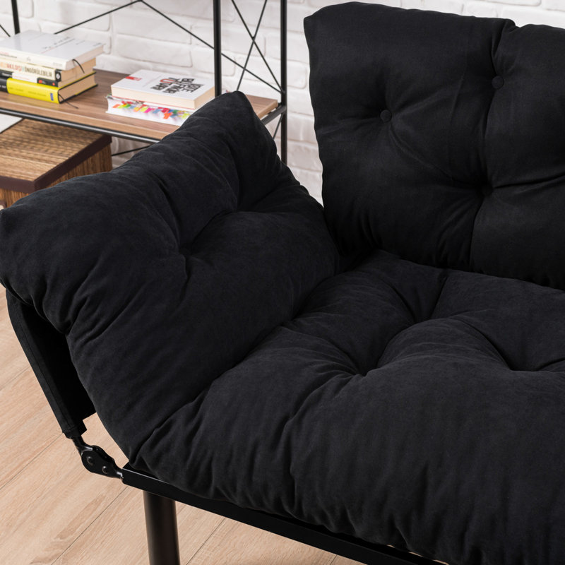 Stylish 2-Seat Sofa Bed, Black Microfiber, 61.0 x 33.5 x 27.6 inches | 100% Metal Frame, High DNS Foam Filling | Easy Clean Fabric, Max Weight Capacity: 440 lbs | Perfect for Modern Living Rooms & Guest Rooms