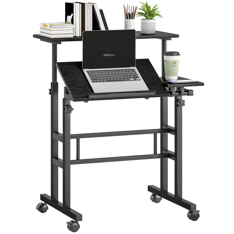 Bureau debout, bureau d'ordinateur à hauteur ajustable, noir, Noir