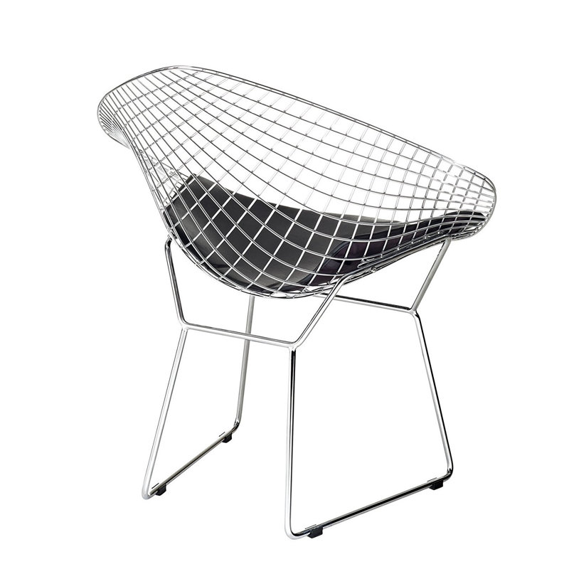 17.5'' H Faux Leather Upholstered Metal Armchair, Black, Chrome