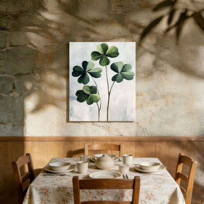 «Green Four Leaves Clover», art mural en toile à l'arrière avec cadre en bois 36 po x 24 po