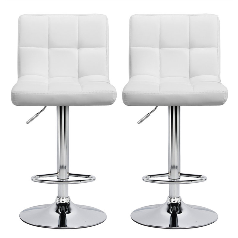 Chandresh Swivel Upholstered Adjustable Height Counter Stool with Metal Frame, White