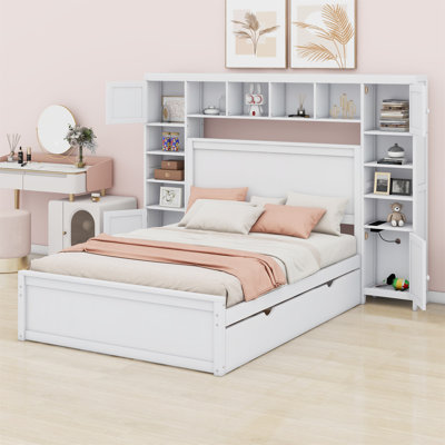 Lit en bois avec armoire tout-en-un, tablette, douilles et lit gigogne