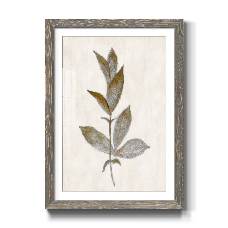 Bronze Leaf II - Reproduction d'art sur papier encadrée, H 37,5 po x l 27,5 po x P 1,5 po, gris